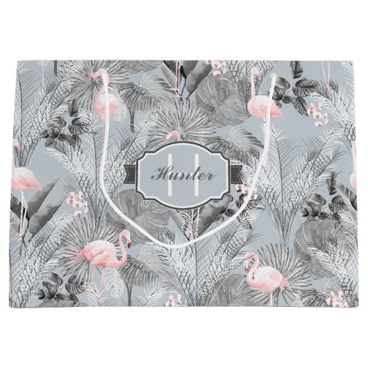 Flamingo Orchid Tropical Pattern Grey ID868 Groot Cadeauzakje (Voorkant)