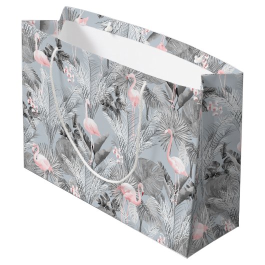 Flamingo Orchid Tropical Pattern Grey ID868 Groot Cadeauzakje (Achterkant Gekanteld)