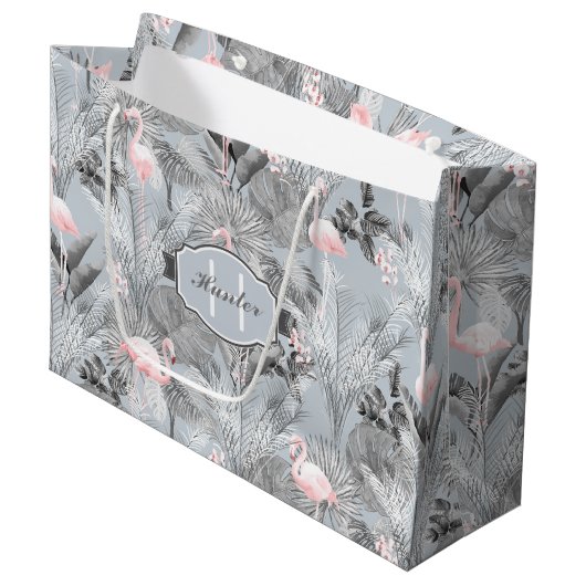 Flamingo Orchid Tropical Pattern Grey ID868 Groot Cadeauzakje (Voorkant Gekanteld)