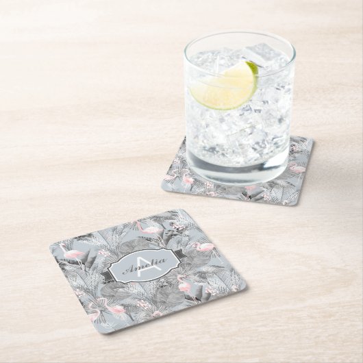 Flamingo Orchid Tropical Pattern Grey ID868 Kartonnen Onderzetters (Insitu)