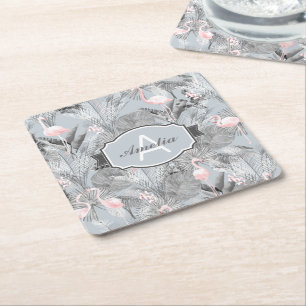 Flamingo Orchid Tropical Pattern Grey ID868 Kartonnen Onderzetters