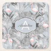 Flamingo Orchid Tropical Pattern Grey ID868 Kartonnen Onderzetters (Voorkant)