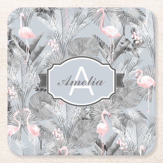 Flamingo Orchid Tropical Pattern Grey ID868 Kartonnen Onderzetters (Voorkant)