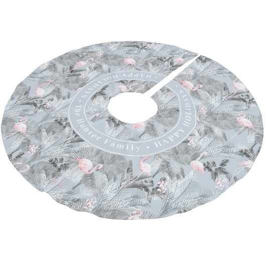 Flamingo Orchid Tropical Pattern Grey ID868 Kerstboom Rok (Gekanteld)