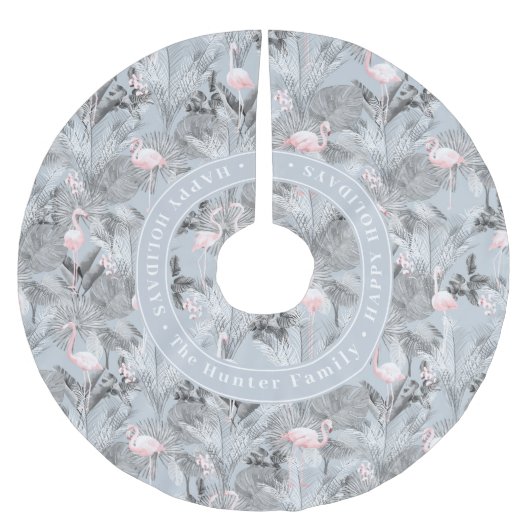 Flamingo Orchid Tropical Pattern Grey ID868 Kerstboom Rok (Voorkant)