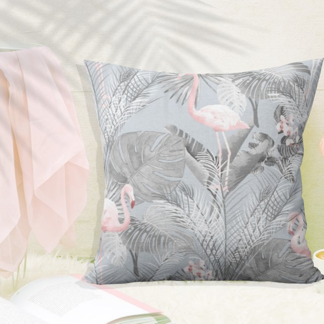 Flamingo Orchid Tropical Pattern Grey ID868 Kussen (Creator heeft geüpload)