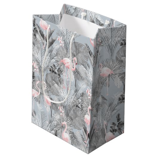 Flamingo Orchid Tropical Pattern Grey ID868 Medium Cadeauzakje (Achterkant Gekanteld)