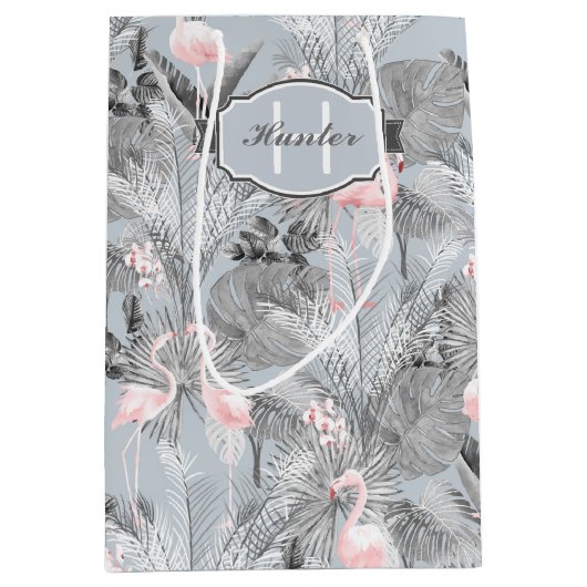 Flamingo Orchid Tropical Pattern Grey ID868 Medium Cadeauzakje (Voorkant)