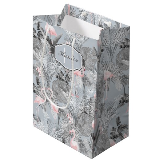 Flamingo Orchid Tropical Pattern Grey ID868 Medium Cadeauzakje (Voorkant Gekanteld)