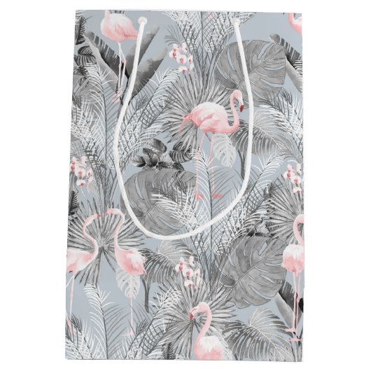 Flamingo Orchid Tropical Pattern Grey ID868 Medium Cadeauzakje (Achterkant)