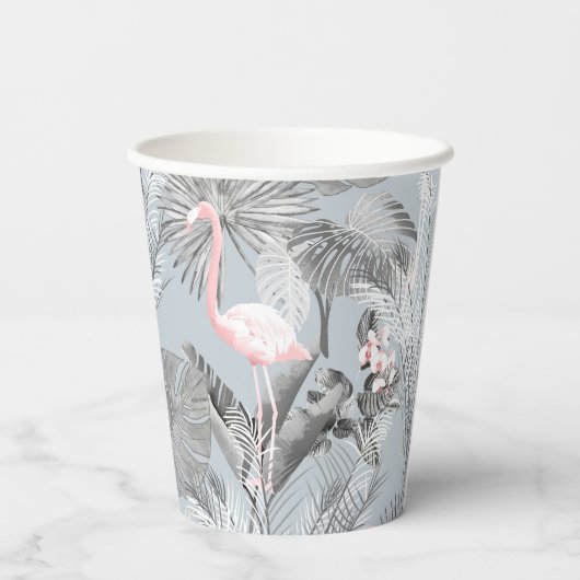 Flamingo Orchid Tropical Pattern Grey ID868 Papieren Bekers (Achterkant)