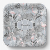 Flamingo Orchid Tropical Pattern Grey ID868 Papieren Bordje (Voorkant)