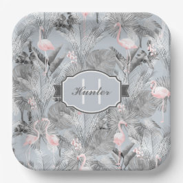 Flamingo Orchid Tropical Pattern Grey ID868 Papieren Bordje