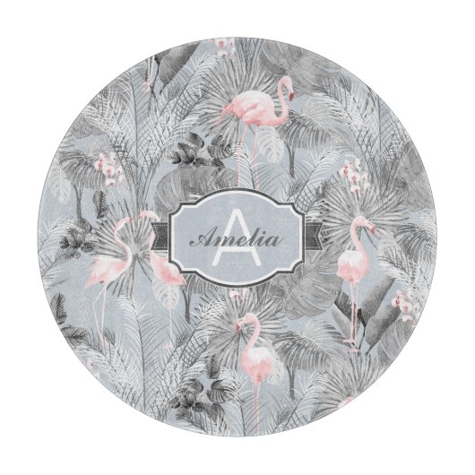Flamingo Orchid Tropical Pattern Grey ID868 Snijplank (Voorkant)