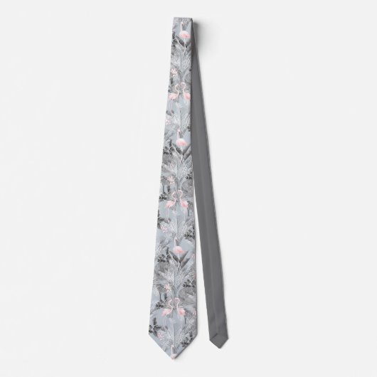 Flamingo Orchid Tropical Pattern Grey ID868 Stropdas (Voorkant)