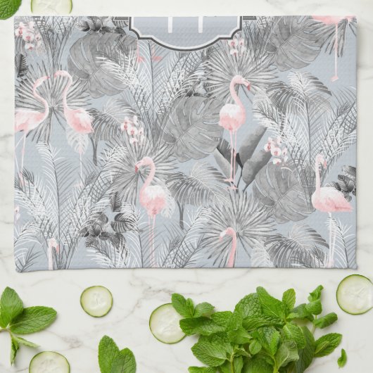 Flamingo Orchid Tropical Pattern Grey ID868 Theedoek (Gevouwen)
