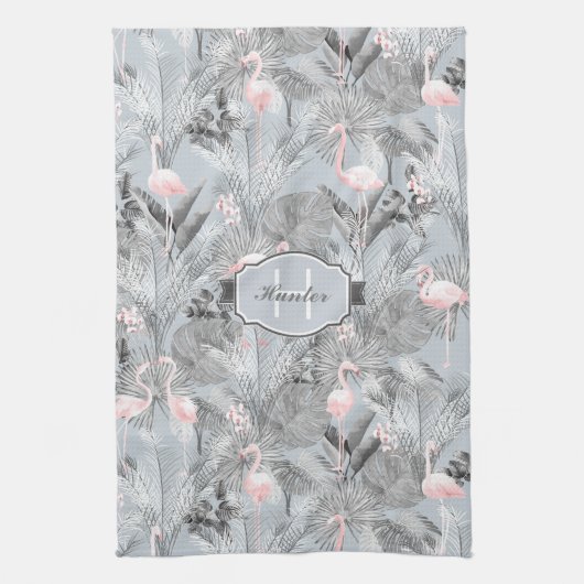 Flamingo Orchid Tropical Pattern Grey ID868 Theedoek (Verticaal)