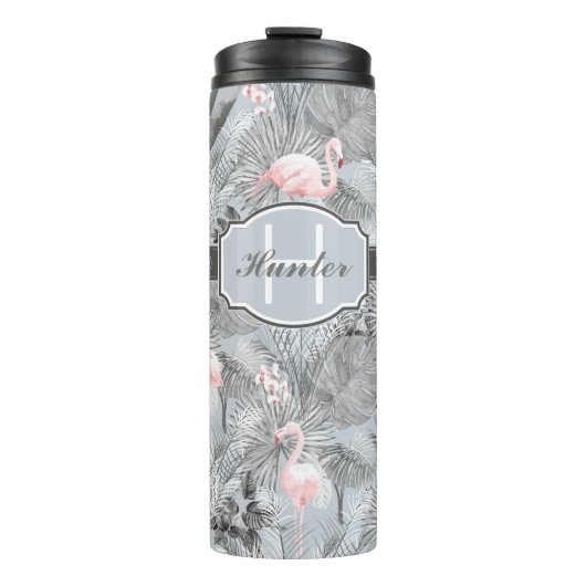 Flamingo Orchid Tropical Pattern Grey ID868 Thermosbeker (Voorkant)