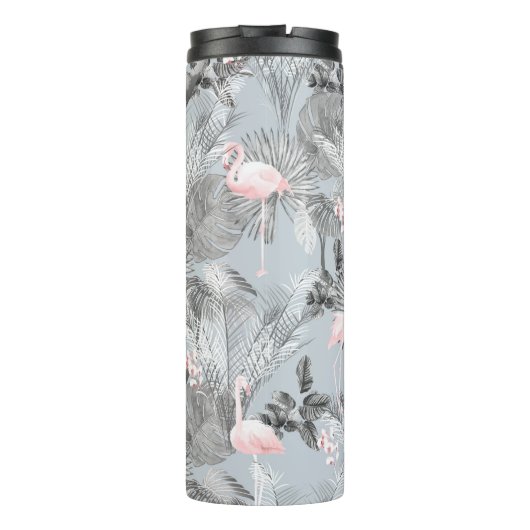 Flamingo Orchid Tropical Pattern Grey ID868 Thermosbeker (Achterkant)