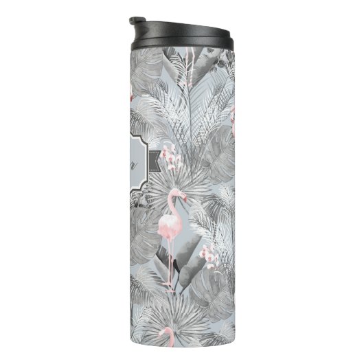 Flamingo Orchid Tropical Pattern Grey ID868 Thermosbeker (Geroteerd rechts)