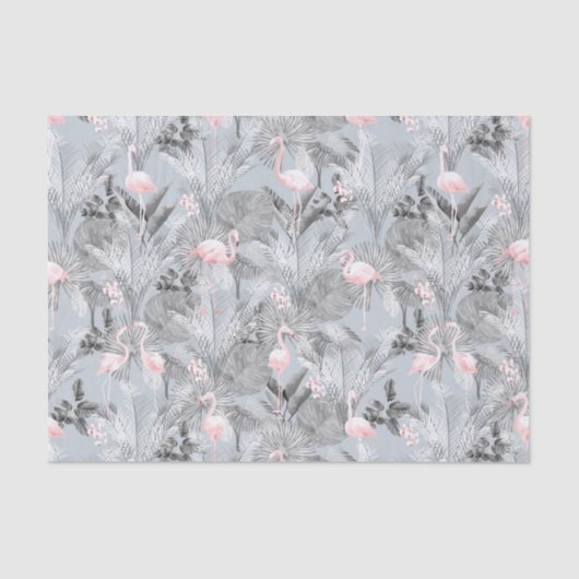 Flamingo Orchid Tropical Pattern Grey ID868 Tissuepapier (Voorkant)