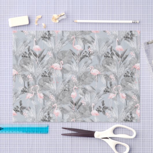Flamingo Orchid Tropical Pattern Grey ID868 Tissuepapier (Craft)
