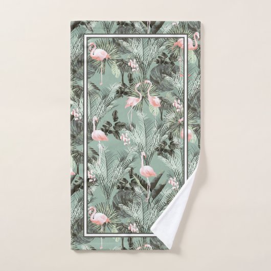 Flamingo Orchid Tropical Pattern Sage ID868 Bad Handdoek (Handdoek)