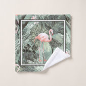 Flamingo Orchid Tropical Pattern Sage ID868 Bad Handdoek (Wasdoekje)