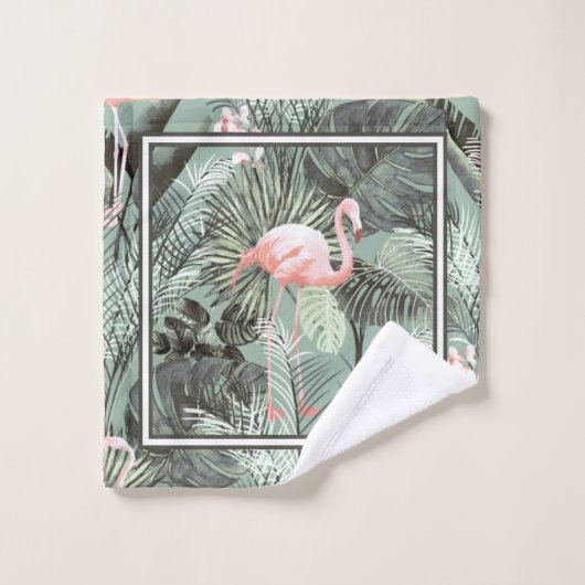 Flamingo Orchid Tropical Pattern Sage ID868 Bad Handdoek (Wasdoekje)