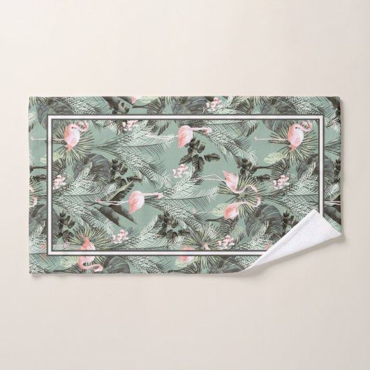Flamingo Orchid Tropical Pattern Sage ID868 Bad Handdoek (Handdoek)