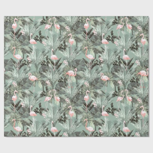 Flamingo Orchid Tropical Pattern Sage ID868 Cadeaupapier (Vlak)