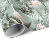 Flamingo Orchid Tropical Pattern Sage ID868 Cadeaupapier (Rol Hoek)