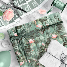 Flamingo Orchid Tropical Pattern Sage ID868 Cadeaupapier