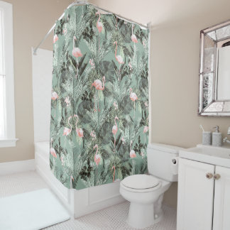 Flamingo Orchid Tropical Pattern Sage ID868 Douchegordijn