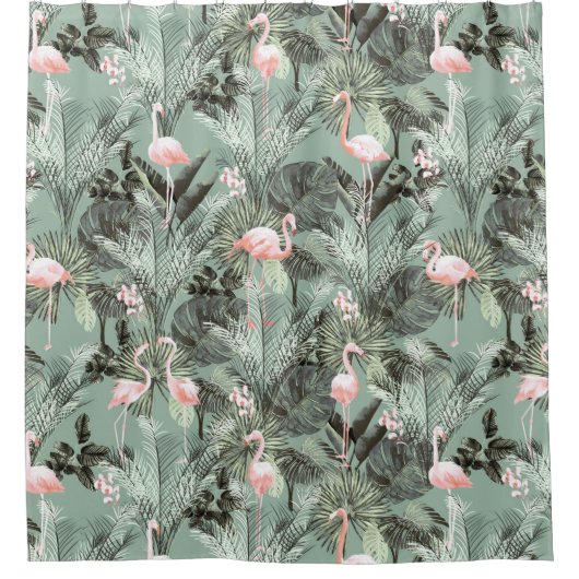 Flamingo Orchid Tropical Pattern Sage ID868 Douchegordijn (Voorkant)