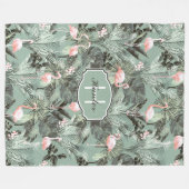 Flamingo Orchid Tropical Pattern Sage ID868 Fleece Deken (Voorkant (Horizontaal))