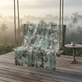 Flamingo Orchid Tropical Pattern Sage ID868 Fleece Deken