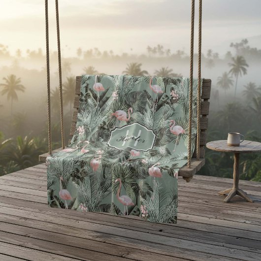 Flamingo Orchid Tropical Pattern Sage ID868 Fleece Deken