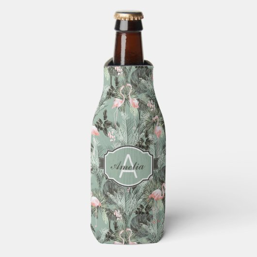 Flamingo Orchid Tropical Pattern Sage ID868 Flesjeskoeler (Fles Voorkant)