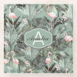 Flamingo Orchid Tropical Pattern Sage ID868 Glazen Onderzetter