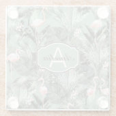 Flamingo Orchid Tropical Pattern Sage ID868 Glazen Onderzetter (Achterkant)