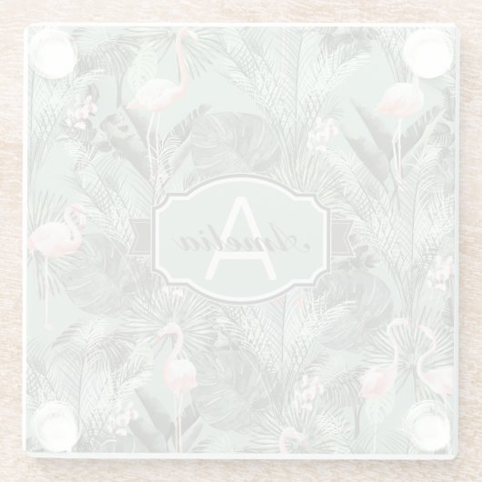 Flamingo Orchid Tropical Pattern Sage ID868 Glazen Onderzetter (Achterkant)