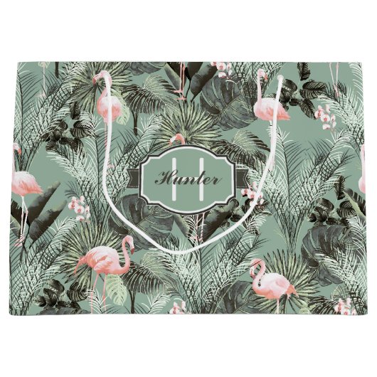 Flamingo Orchid Tropical Pattern Sage ID868 Groot Cadeauzakje (Voorkant)