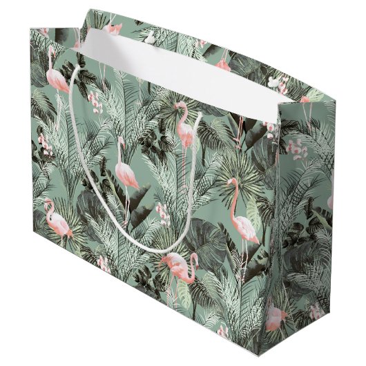 Flamingo Orchid Tropical Pattern Sage ID868 Groot Cadeauzakje (Achterkant Gekanteld)