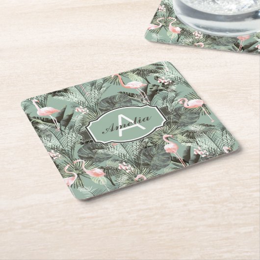 Flamingo Orchid Tropical Pattern Sage ID868 Kartonnen Onderzetters (Schuin)