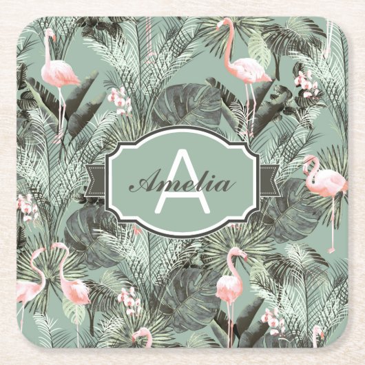 Flamingo Orchid Tropical Pattern Sage ID868 Kartonnen Onderzetters (Voorkant)