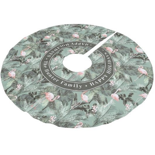 Flamingo Orchid Tropical Pattern Sage ID868 Kerstboom Rok (Gekanteld)