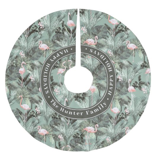 Flamingo Orchid Tropical Pattern Sage ID868 Kerstboom Rok (Voorkant)