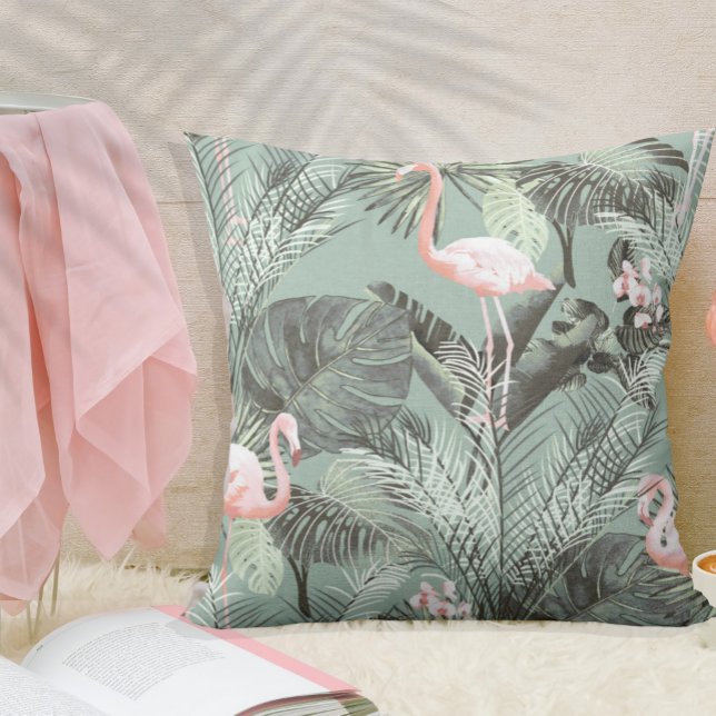 Flamingo Orchid Tropical Pattern Sage ID868 Kussen (Creator heeft geüpload)