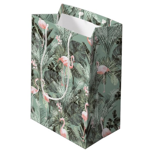 Flamingo Orchid Tropical Pattern Sage ID868 Medium Cadeauzakje (Achterkant Gekanteld)